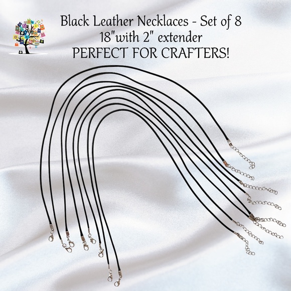 Dragonfly Spirit Designs Jewelry - Black Leather Necklaces 18" with 2" extenders - Set of 8 Perfect for Crafters!